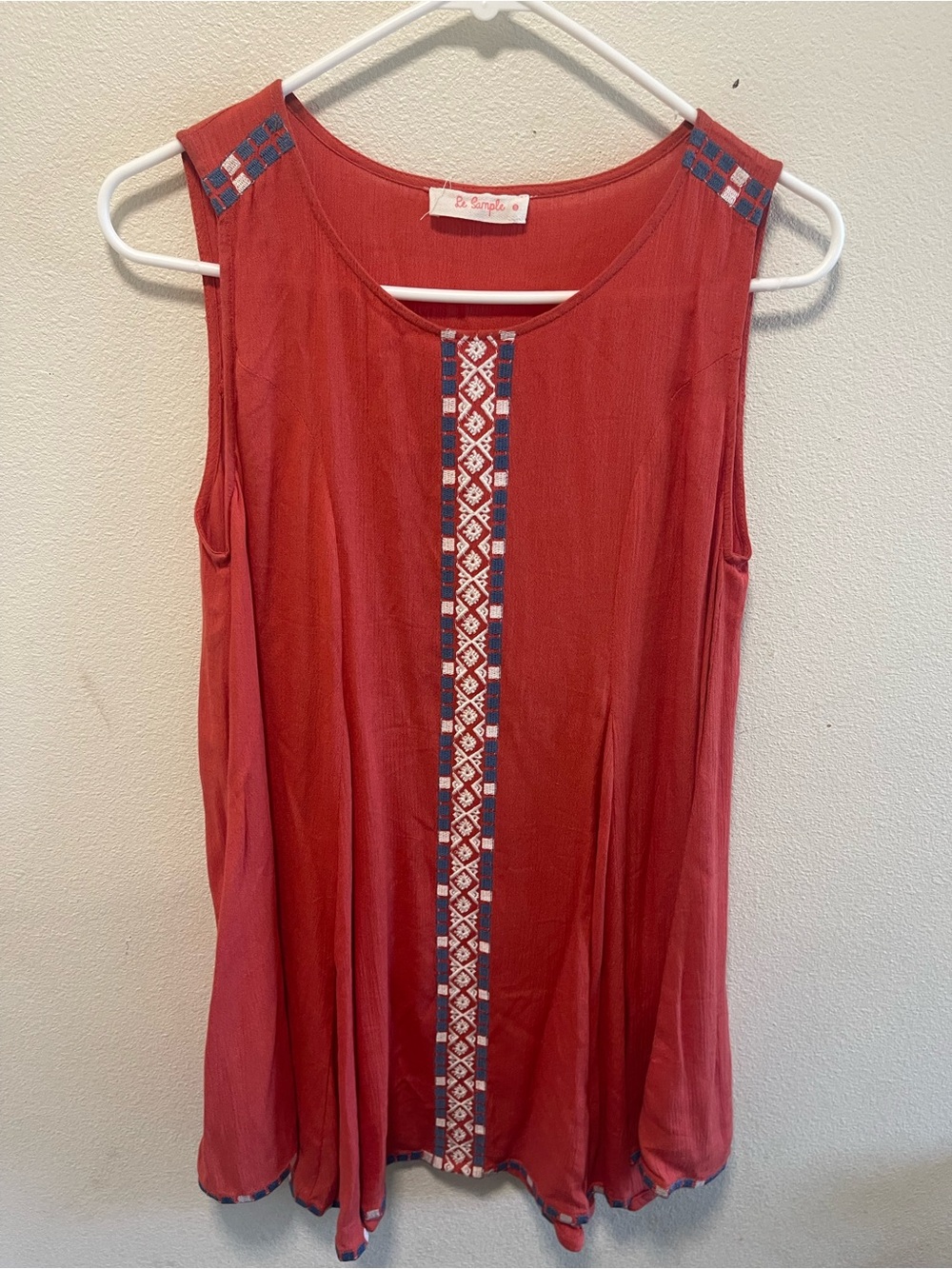 Simple Rust Red Embroidered Swing Tank - Picture 6 of 6